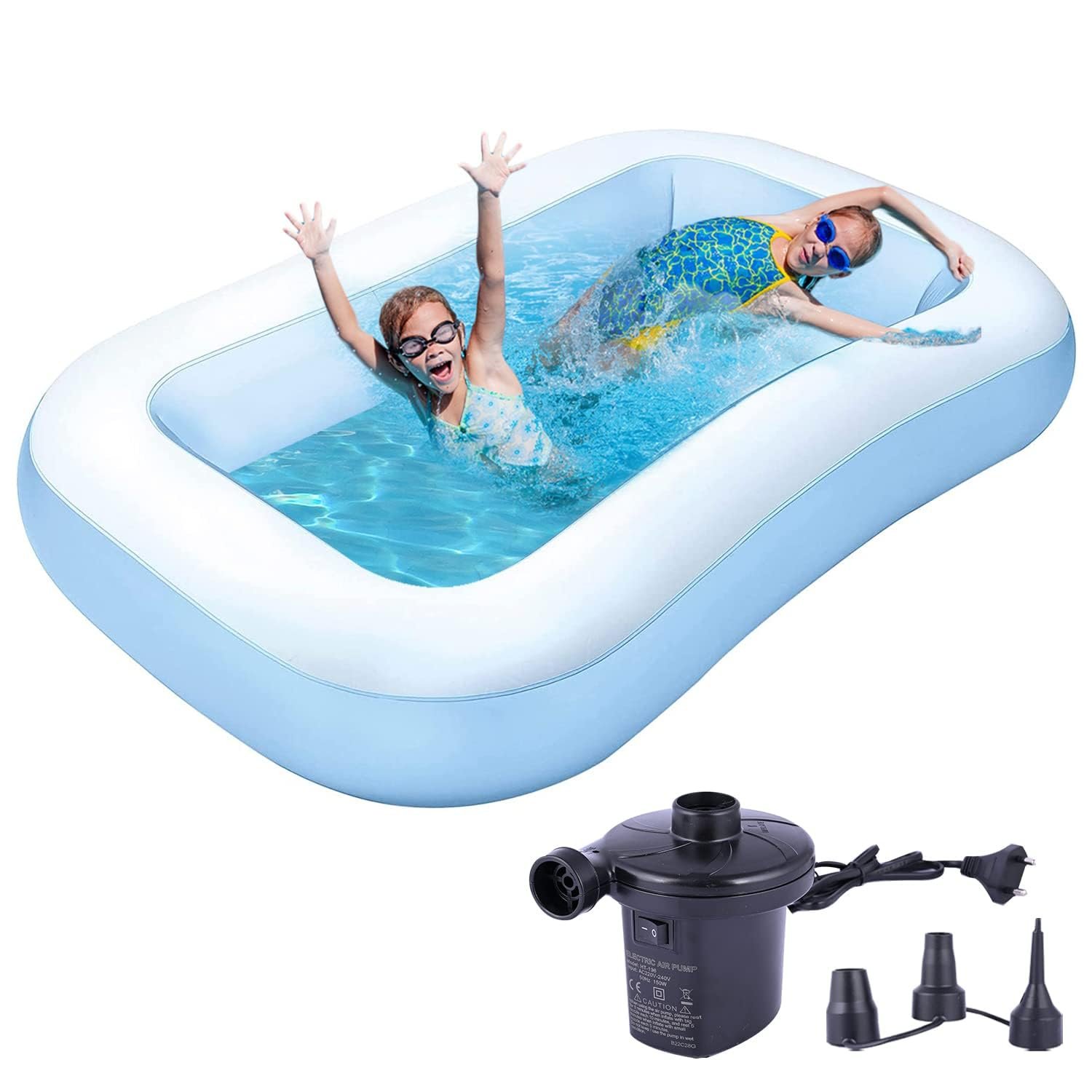 Kidoyz 5.5 Feet Inflatable Family Swimming Pool with Air Pump – Foldable Portable Bath Tub for Kids & Adults, Easy to Set Up for Outdoor & Indoor